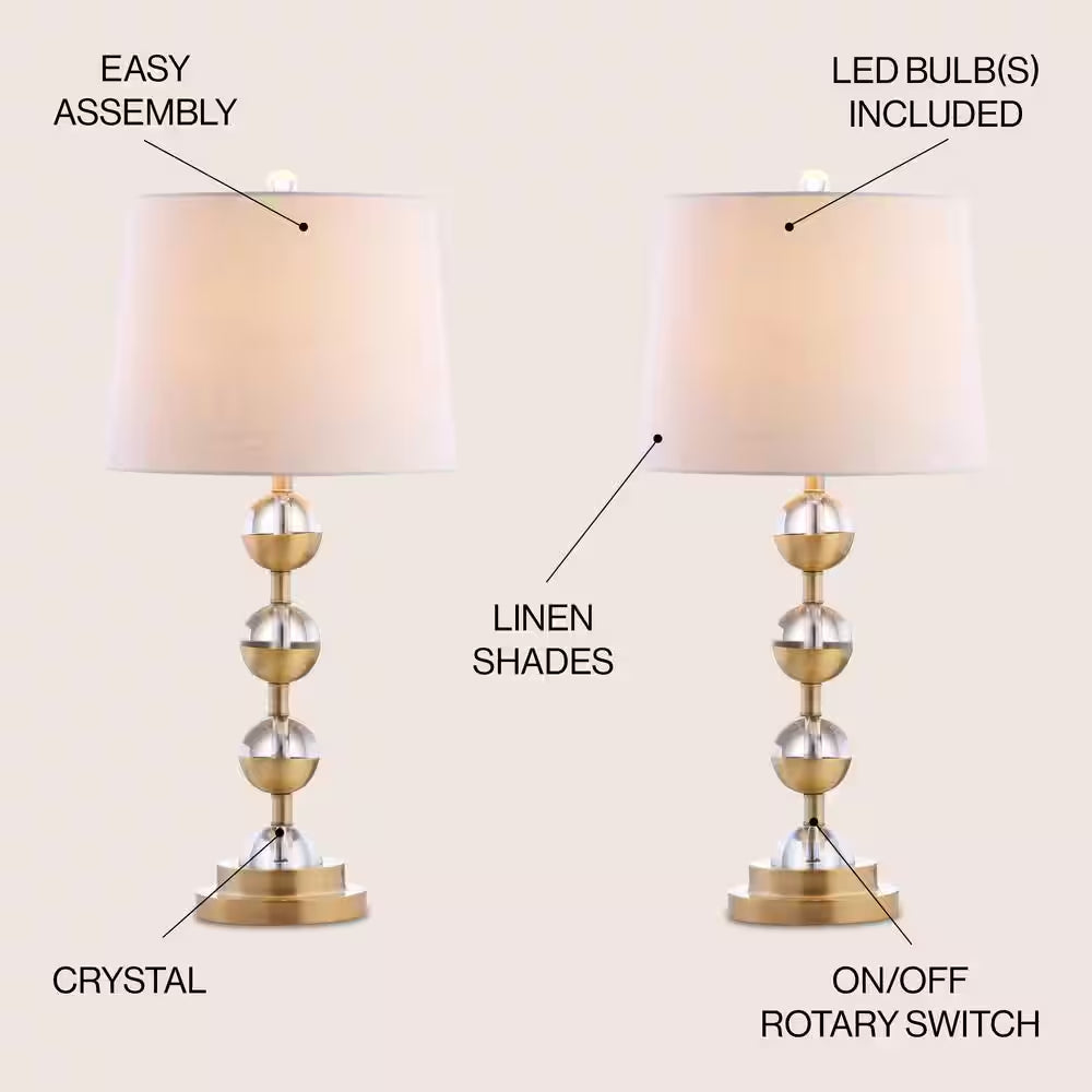 Avery 27.5 In. Clear/Brass Gold Crystal Table Lamp (Set of 2)