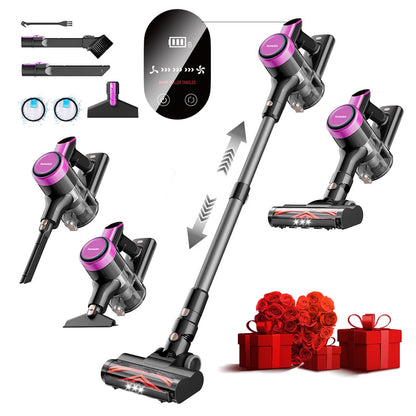 Cordless Vacuum Cleaner, 300W 23Kpa Powerful Suction Vacuum with LED Display, 3 Suction, 48Mins Runtime, Lightweight Stick Cleaner with Sofa Brush for Hard Floor/Carpet/Pet Hair/Car, Black