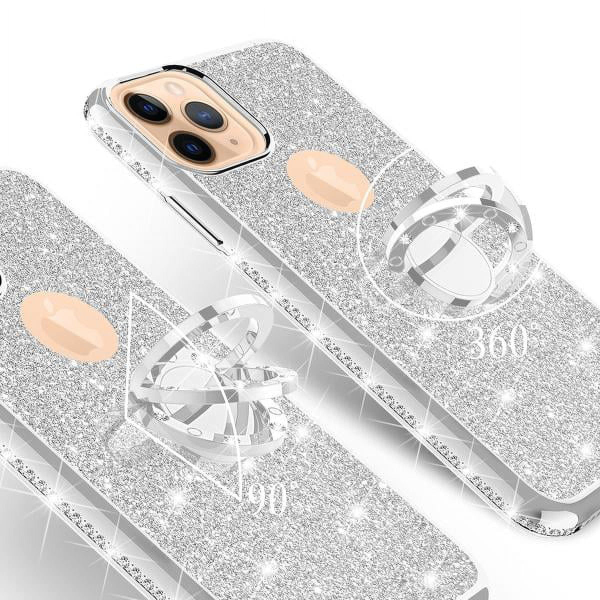 Apple Iphone 11 Pro Max Case Bling Rhinestone, Silver Clear Glitter Cute Phone Case Girls Ring Kickstand