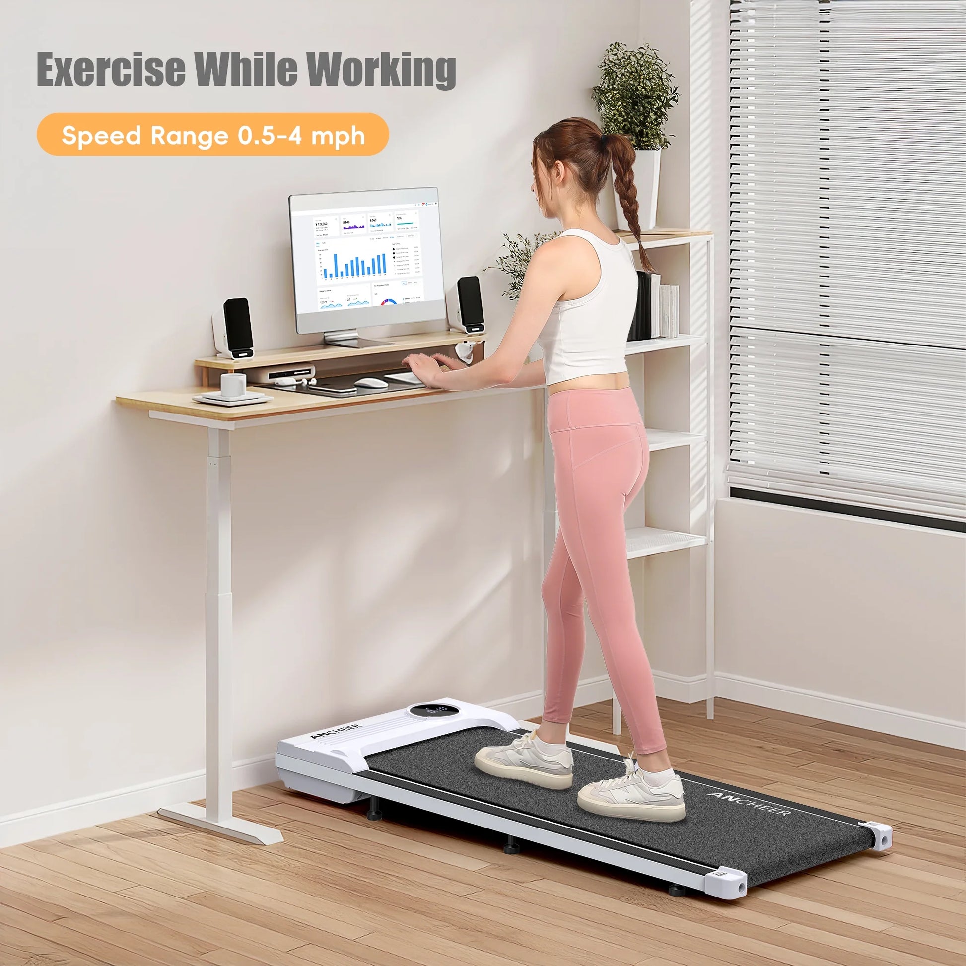 0.5-4MPH Walking Pad 300Lb,Under Desk Treadmill with Remote Control & LED Display,2 in 1 Portable Walking Pad Treadmill for Home/Office/Exercise(White)