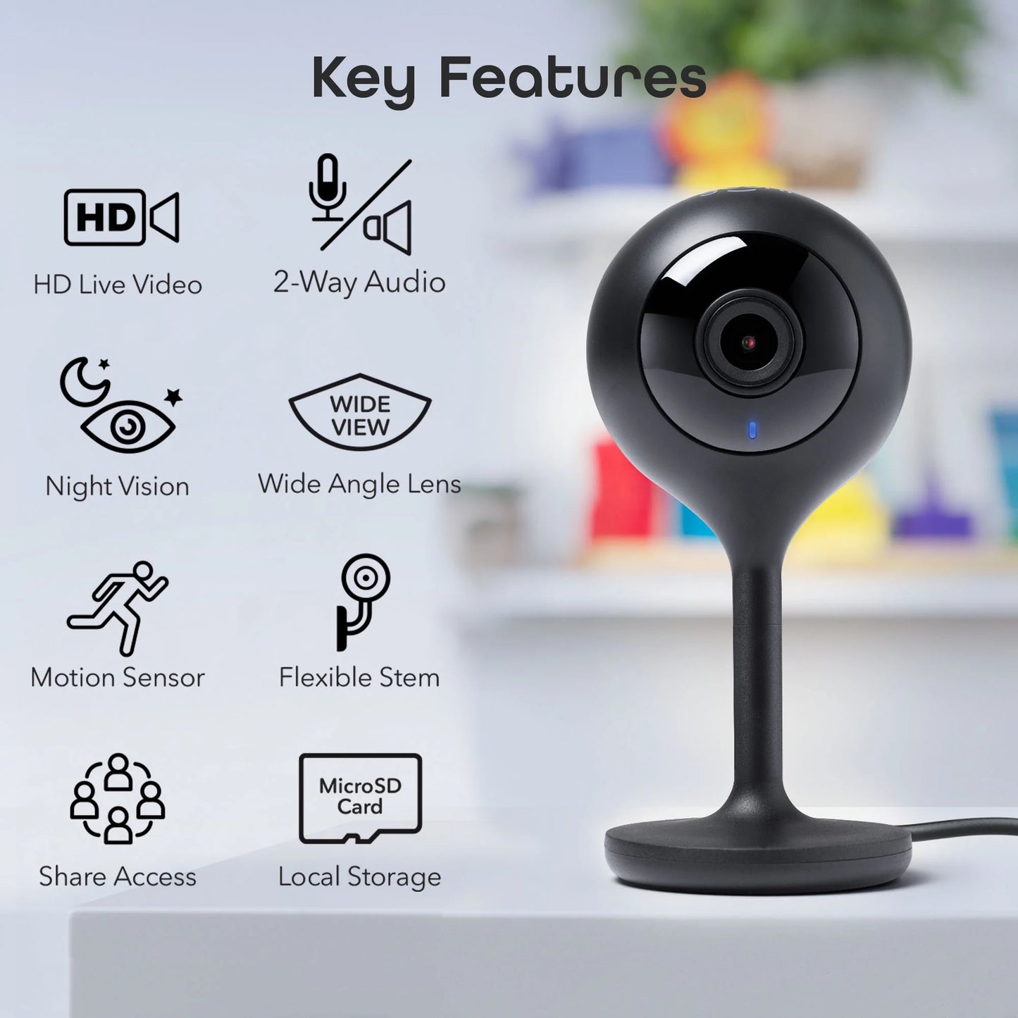 1080P HD Video Surveillance Camera with Motion Detection, 2-Way Audio, Black