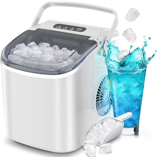 26 Lbs/24H Countertop Ice Maker Machine, 9 Bullet-Shaped Ice in 6 Min, Auto-Cleaning, White