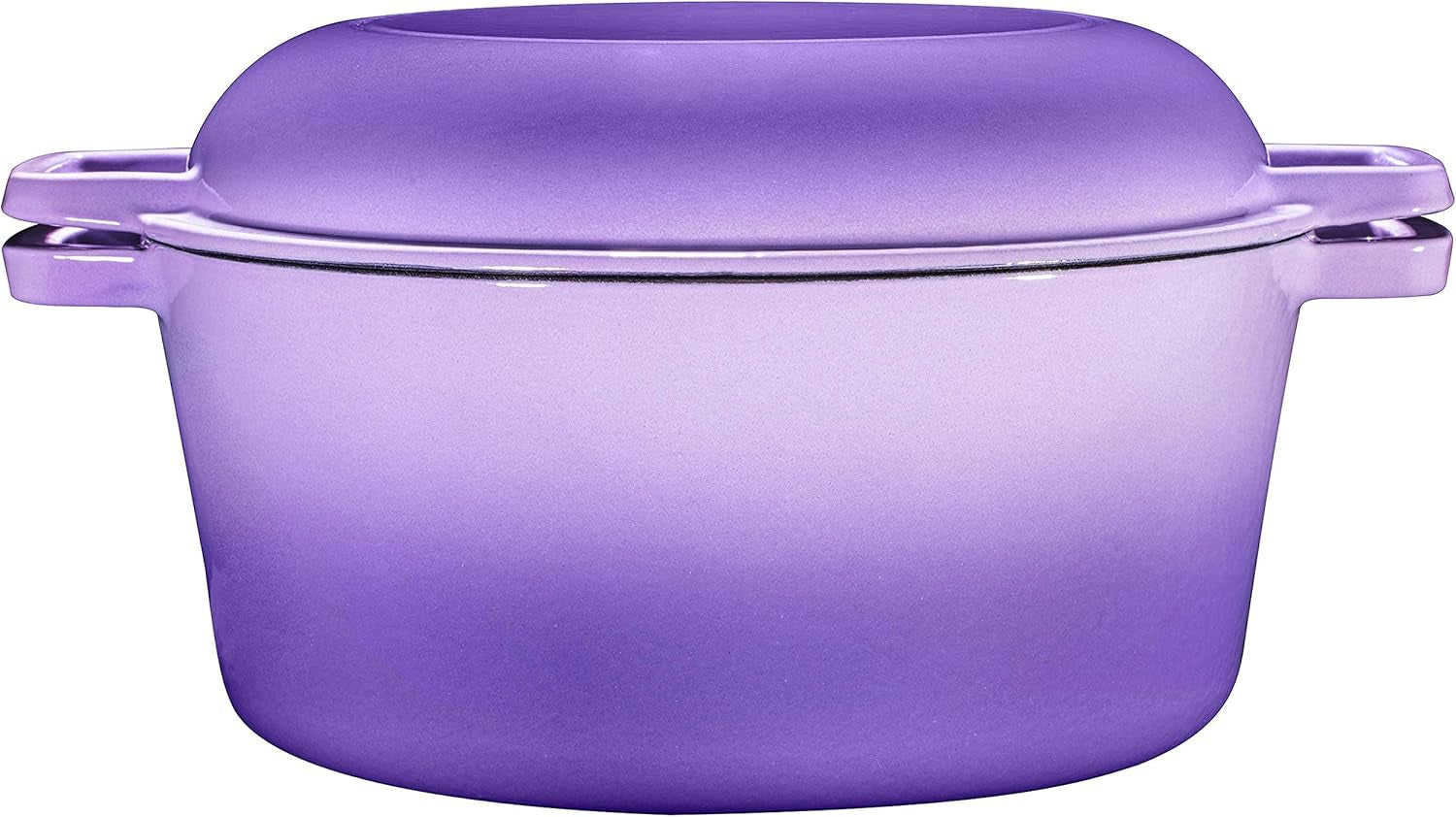 2-In-1 Enamel Cast Iron Dutch Oven with Handles - Crock Pot Purple Cast Iron Pot with Skillet Lid - All-In-One Cookware Braising Pan for Casserole Dish - 5 Quart, Purple