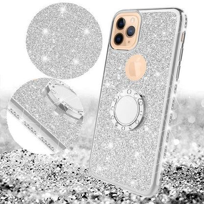 Apple Iphone 11 Pro Max Case Bling Rhinestone, Silver Clear Glitter Cute Phone Case Girls Ring Kickstand