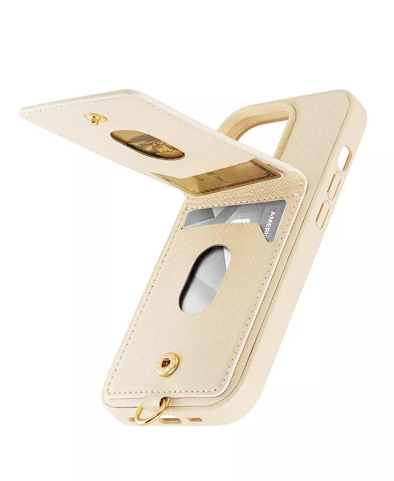 Women'S Ivory Saffiano Leather Iphone 13 and 14 Case