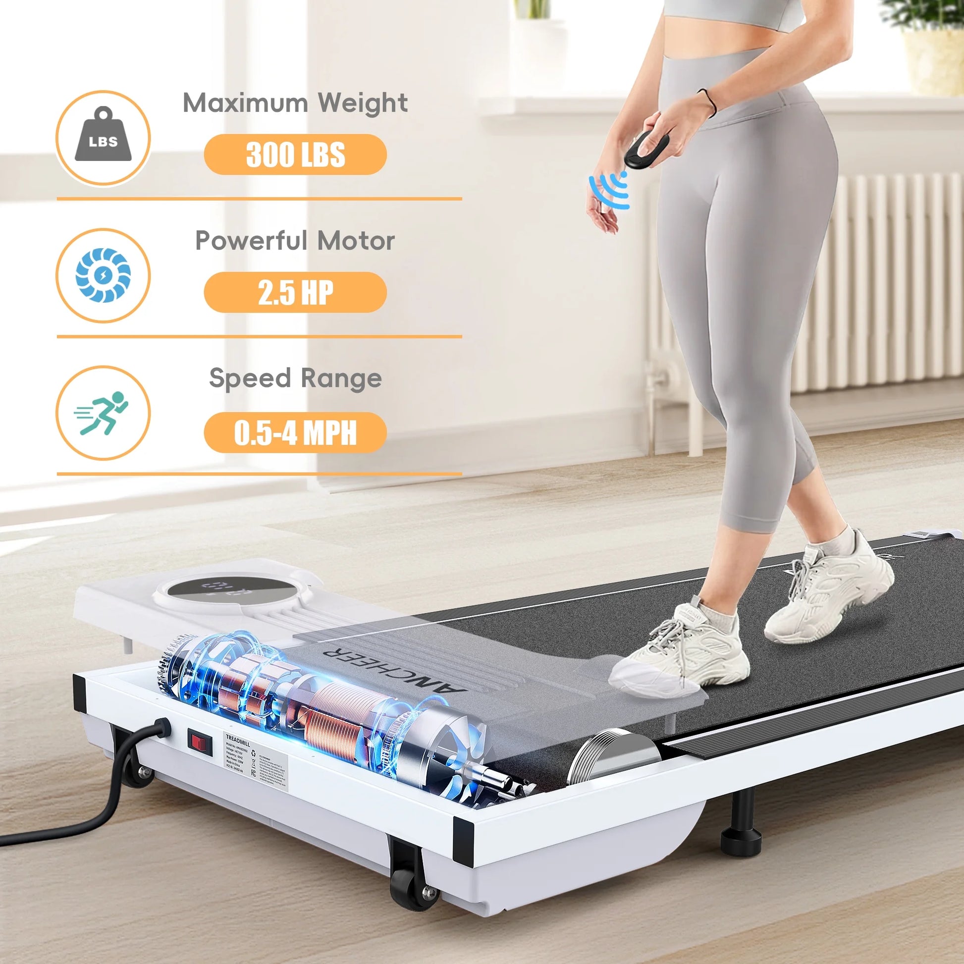 0.5-4MPH Walking Pad 300Lb,Under Desk Treadmill with Remote Control & LED Display,2 in 1 Portable Walking Pad Treadmill for Home/Office/Exercise(White)