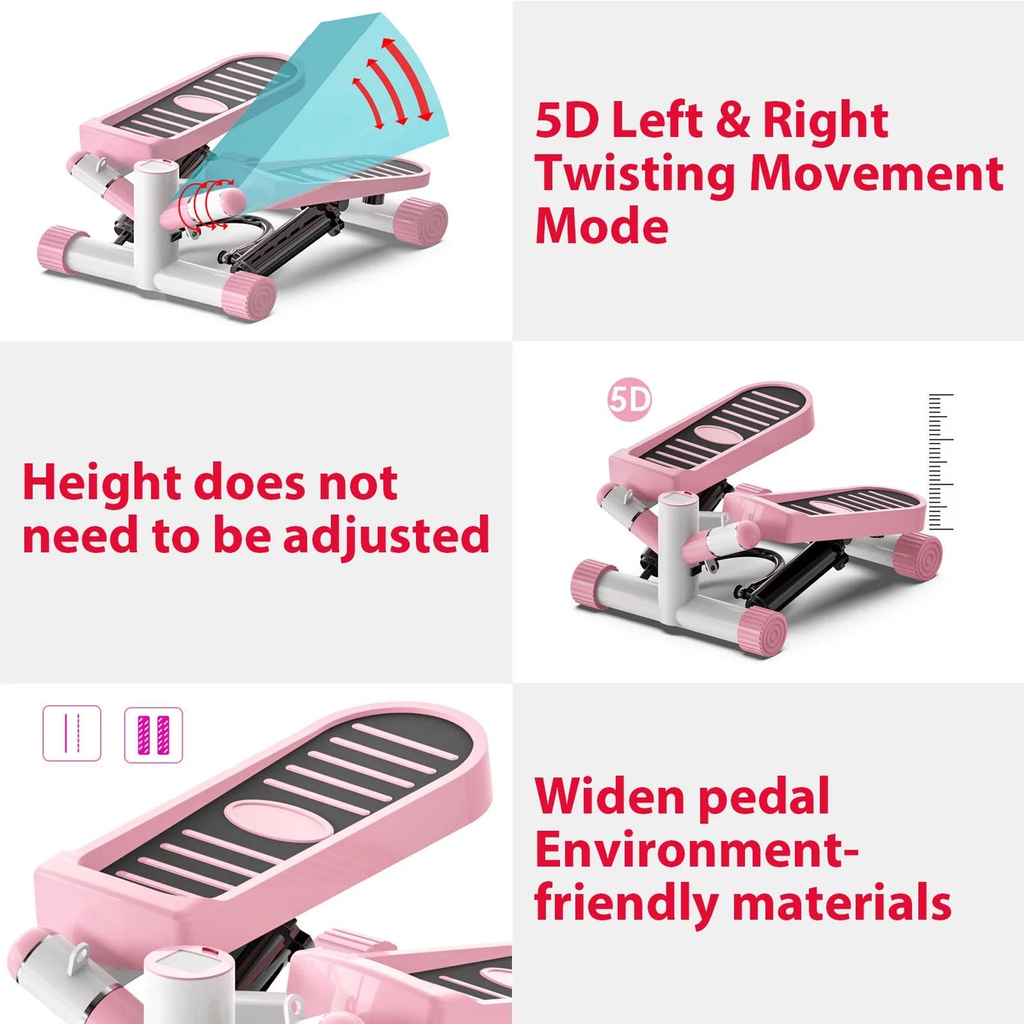 Exercise Stepping Fitness Machine Portable Mini Stair Stepper Pink with Resistance Band