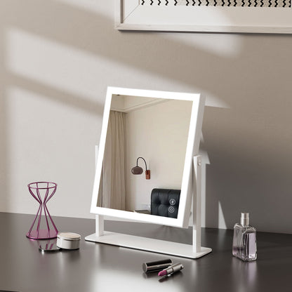 12''X14'' Vanity Makeup Mirror with Lights Bluetooth Metal Tabletop White