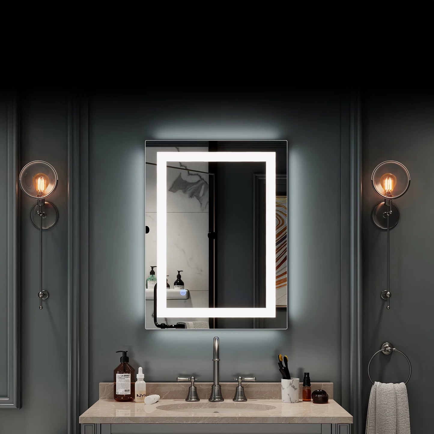 32"X24" LED Lighted Bathroom Wall Mounted Mirror Vanity or Bathroom Wall Hanging Rectangle Vertical Mirror,Anti Fog+Ip67 Waterproof