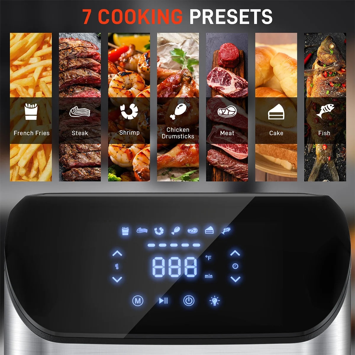 7-In-1 Air Fryer, 7.5QT Oilless Air Fryer Oven with Visible Cooking Window, One-Touch Screen, Nonstick & Dishwasher Safe Basket, Including Air Fryer Paper Liners 50PCS, Silver