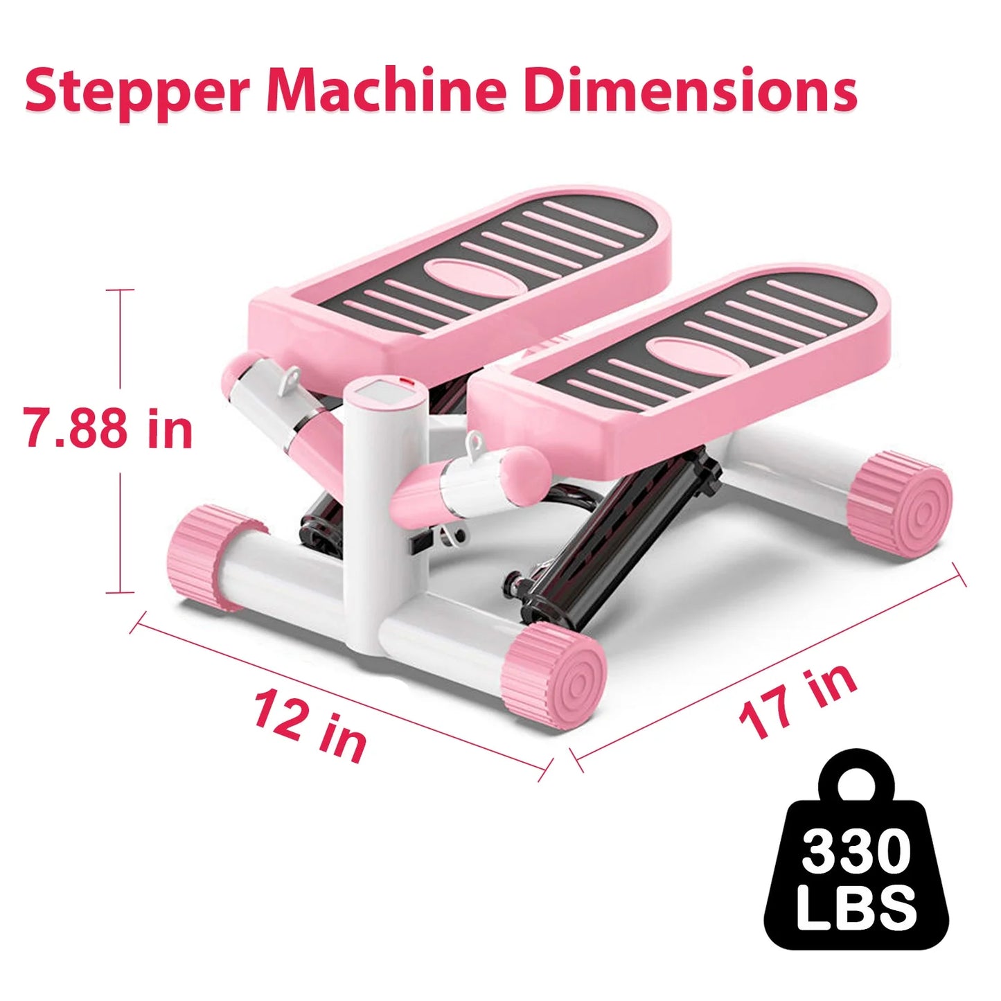 Exercise Stepping Fitness Machine Portable Mini Stair Stepper Pink with Resistance Band